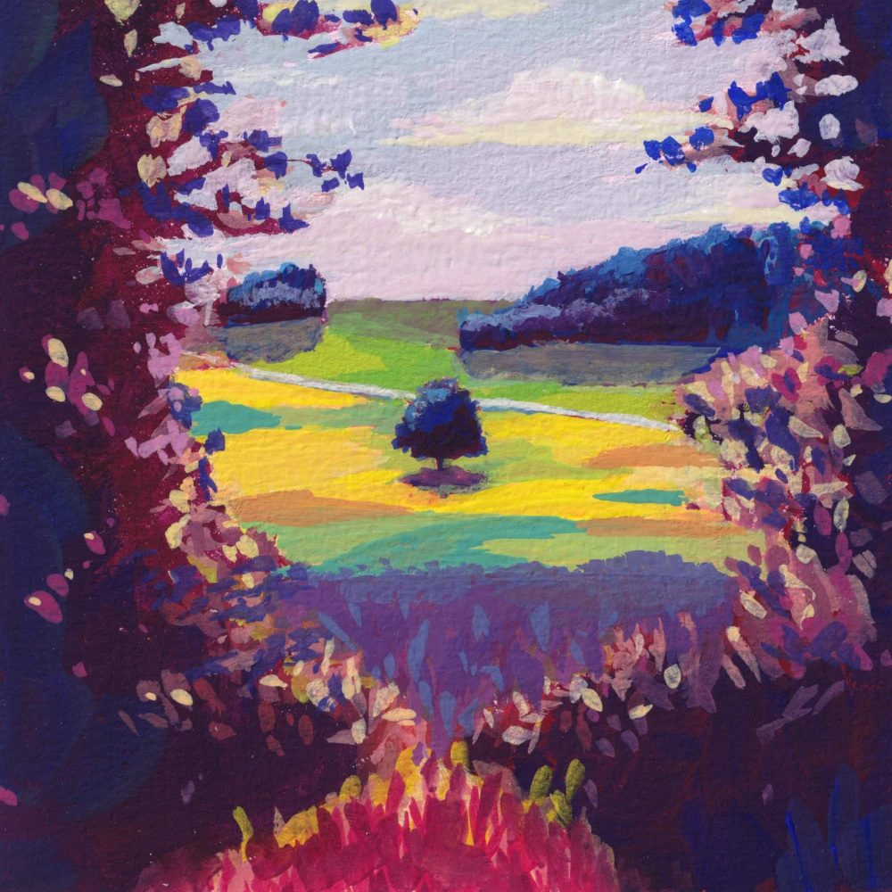 Paysage de Corrèze fauviste, gouache sur papier.
